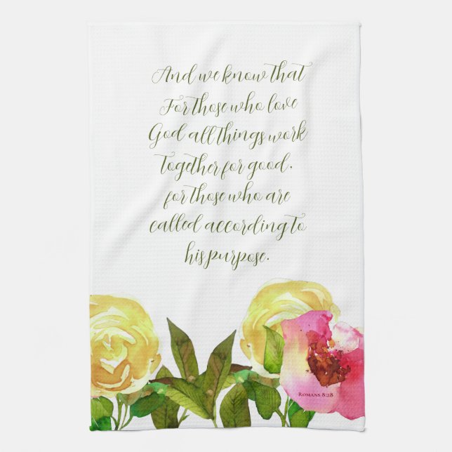 Floral Scripture Romans 8:28  Kitchen Towel (Vertical)