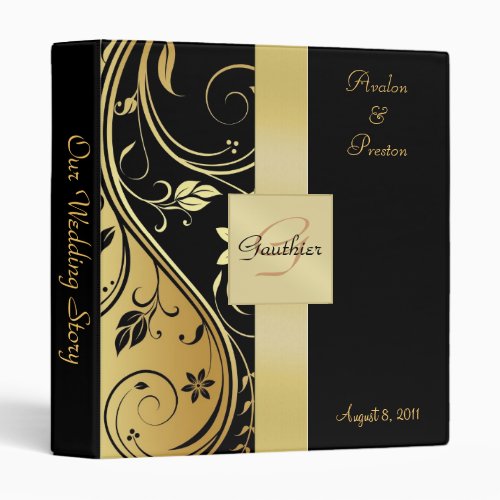 Floral Scroll Gold Monogram Ribbon Binder