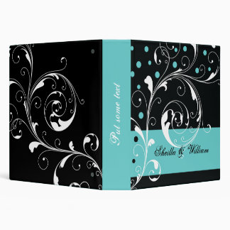 Floral scroll leaf black, aqua wedding planner binder