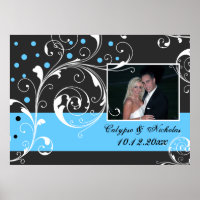 Floral scroll leaf black blue wedding photo