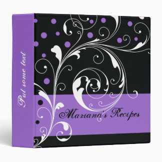 Floral scroll leaf black purple recipe binder