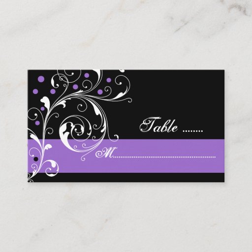 Customizable Floral scroll leaf black purple wedding place card business card templates