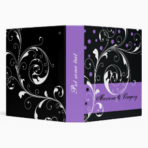 Floral scroll leaf black purple wedding planner 3 ring binder