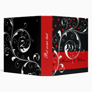 Floral scroll leaf black, red wedding planner 3 ring binder