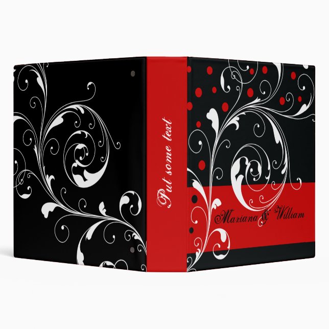 Floral scroll leaf black, red wedding planner 3 ring binder (Background)