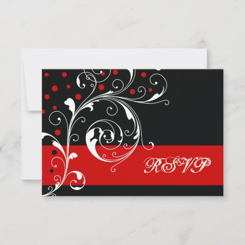 Floral scroll leaf black, red wedding RSVP