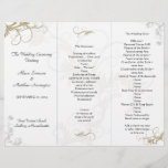 Floral Scrollwork Wedding Program Template<br><div class="desc">Gold scrollwork,  leafy swirls,  wedding program templates.  Tri-fold ceremony program with gray and gold graphic floral design all over the background. **Reverse has no images or printing.</div>