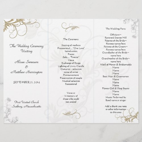 Floral Scrollwork Wedding Program Template