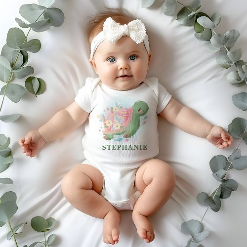 Floral Sea Turtle Baby Shower Baby Bodysuit