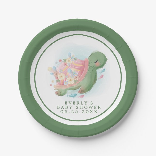 Floral Sea Turtle Baby Shower Paper Plates (Front)