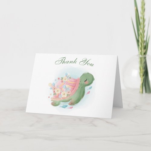 Floral Sea Turtle Baby Shower Thank You Card