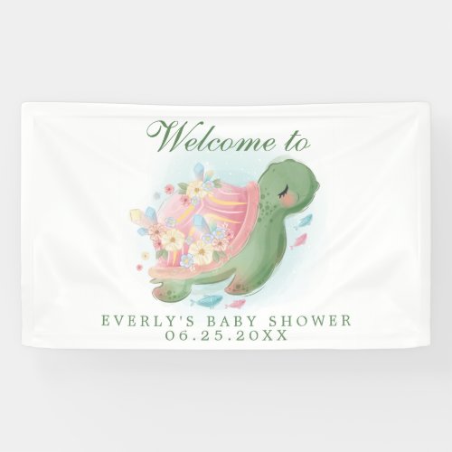 Floral Sea Turtle Baby Shower Welcome Banner