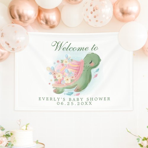 Floral Sea Turtle Baby Shower Welcome Banner