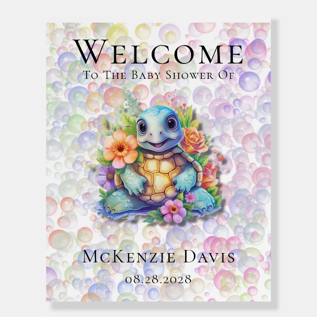 Floral Sea Turtle Bubbles Baby Shower Welcome Sign (Front)