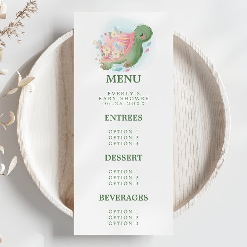 Floral Sea Turtle Cute Baby Shower Menu