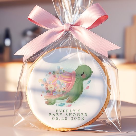 Floral Sea Turtle Cute Baby Shower Sugar Cookie