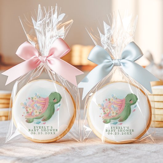 Floral Sea Turtle Cute Baby Shower Sugar Cookie