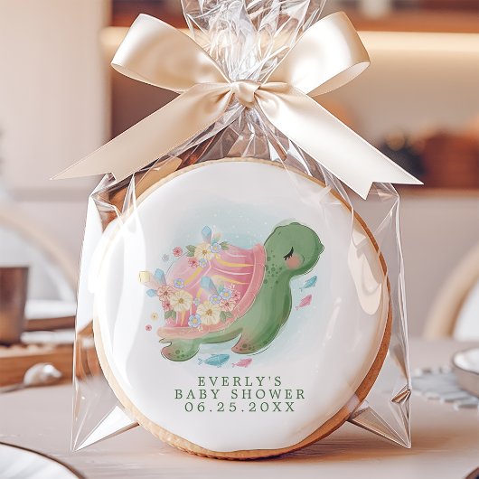 Floral Sea Turtle Cute Baby Shower Sugar Cookie