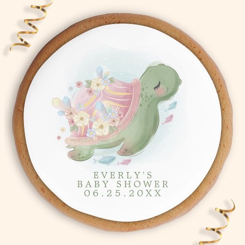 Floral Sea Turtle Cute Baby Shower Sugar Cookie