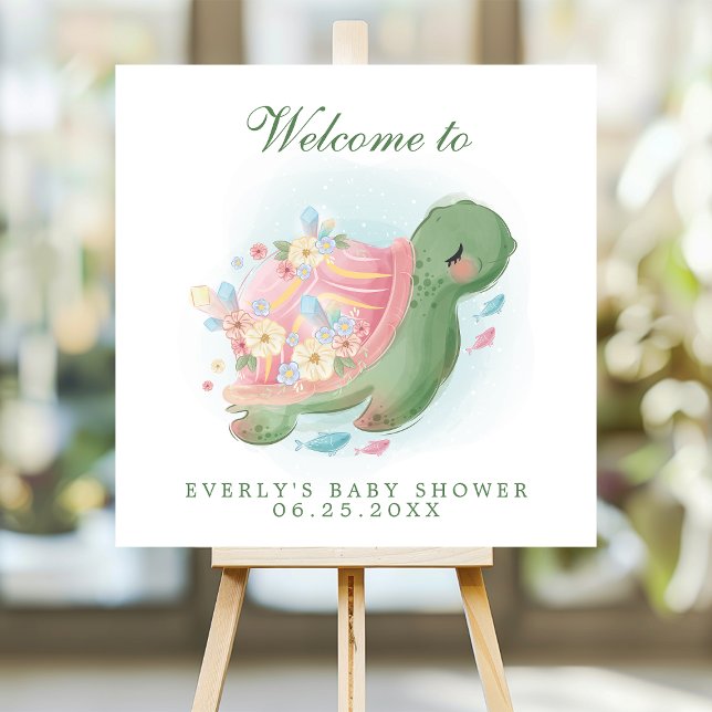 Floral Sea Turtle Cute Baby Shower Welcome Foam Bo Foam Board (Creator Uploaded)