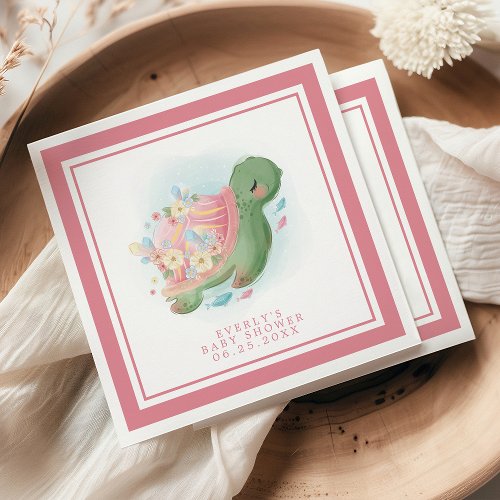 Floral Sea Turtle Cute Pink Baby Shower Napkins