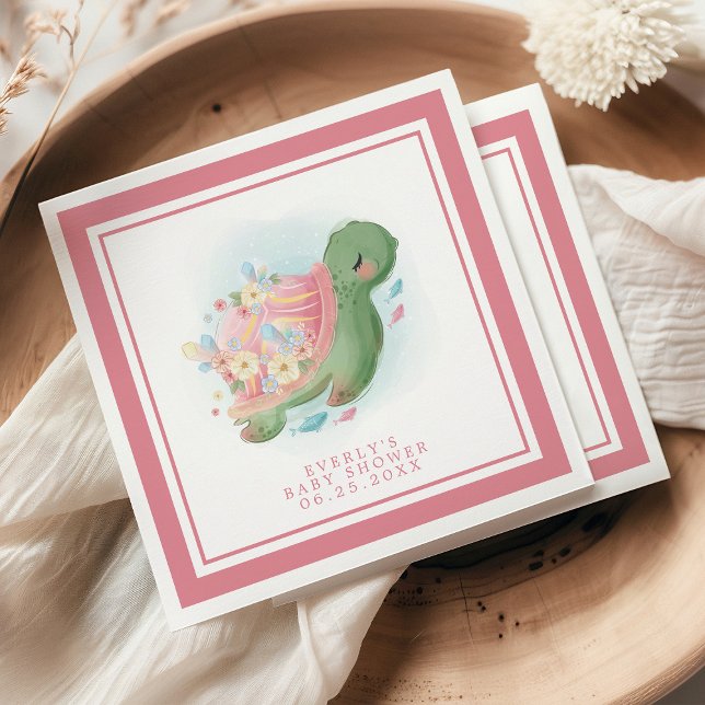 Floral Sea Turtle Cute Pink Baby Shower Napkins (Creator Uploaded)