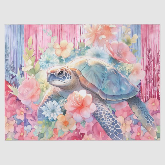 Floral Sea Turtle Decoupage Tissue Paper (Front)