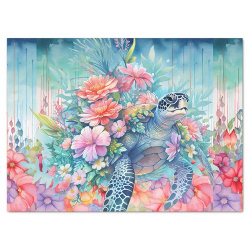 Floral Sea Turtle Decoupage Tissue Paper