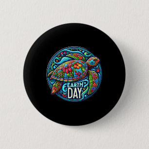 Floral Sea Turtle Earth Day Planet Art Animal Love Button
