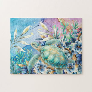 Floral Sea Turtle Jigsaw Puzzle