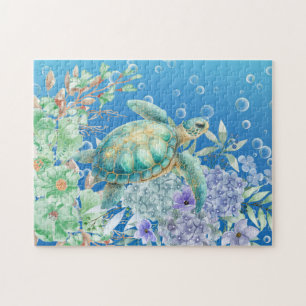 Floral Sea Turtle Jigsaw Puzzle