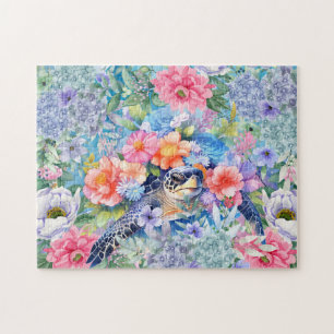 Floral Sea Turtle Jigsaw Puzzle