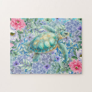 Floral Sea Turtle Jigsaw Puzzle