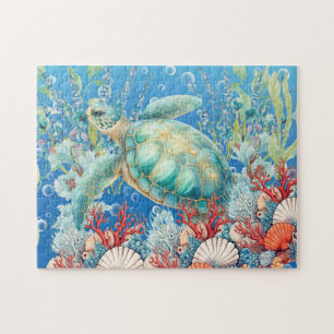 Floral Sea Turtle Jigsaw Puzzle