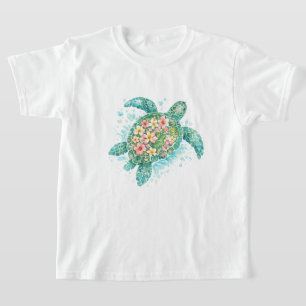 Floral Sea Turtle Kids T-Shirt