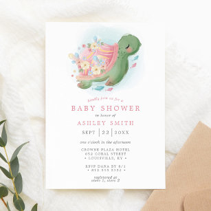 Floral Sea Turtle Nautical Ocean Pink Baby Shower Invitation