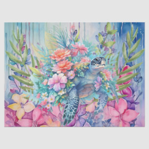 Floral Sea Turtle & Pastel Flowers  Tissue Paper