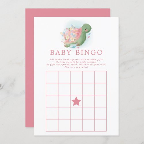 Floral Sea Turtle Pink Baby Shower Bingo Game Invitation