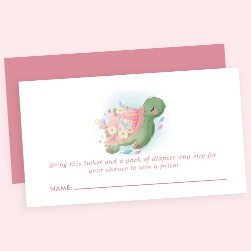 Floral Sea Turtle Pink Baby Shower Diaper Raffle Enclosure Card