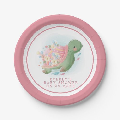 Floral Sea Turtle Pink Baby Shower Paper Plates