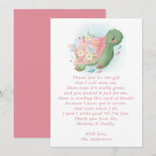 Floral Sea Turtle Pink Baby Shower Thank You Card