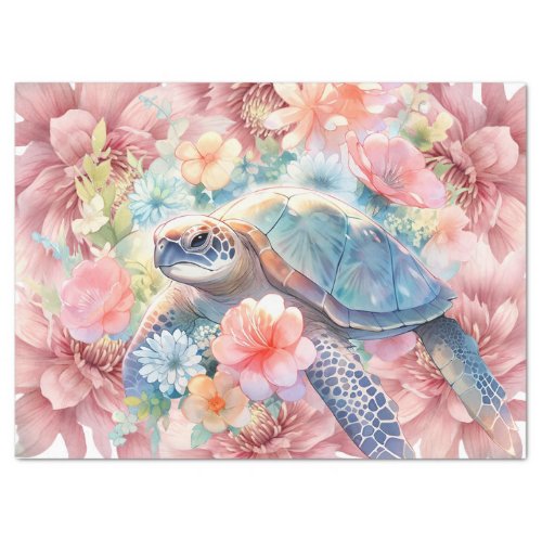 Floral Sea Turtle  Pink Flowers  Tissue Paper