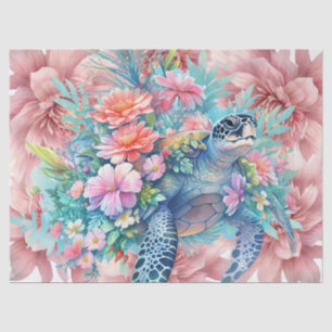Floral Sea Turtle & Pink Flowers Tissue Paper