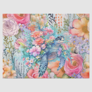 Floral Sea Turtle & Pink Flowers Tissue Paper
