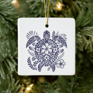 Floral Sea Turtle save our oceans Ceramic Ornament