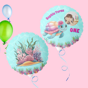 Floral Sea Turtle Under the Sea Girl Birthday Balloon