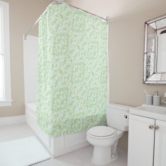 Floral Seafoam Green Pattern Spring Colors Shower Curtain (In Situ)