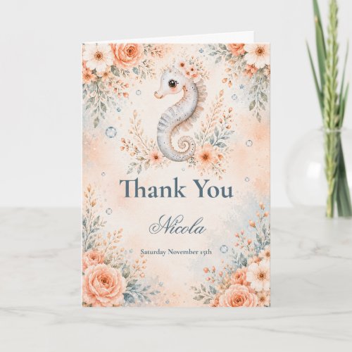 Floral Seahorse Birthday Thank You Card
