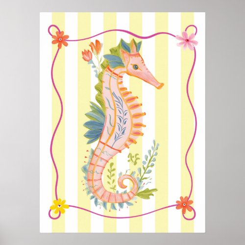 floral seahorse funky wall art poster