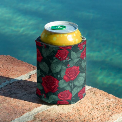 Floral Seamless Design _ Red Roses Can Cooler